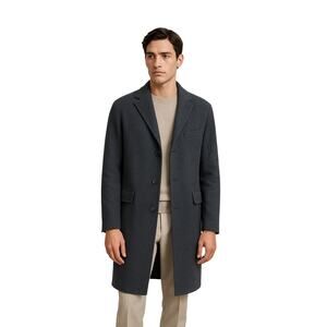 Boglioli Mens 54R Wool Long Dress Coat Grey Classic Minimalist Classic Preppy